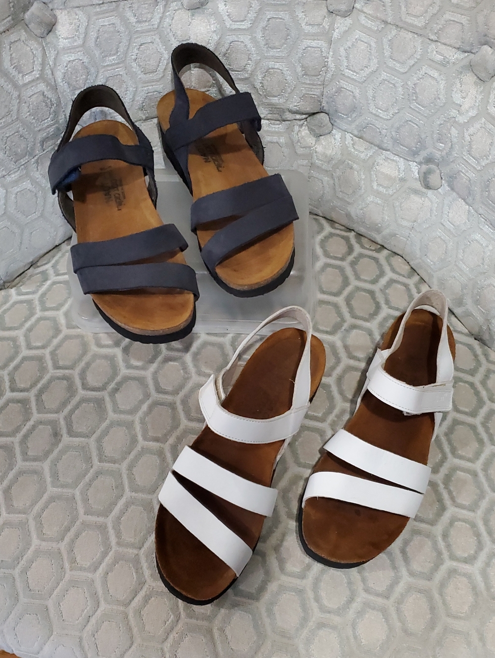 2 Pair Naot Kayla Sandals in White and Navy Size 8